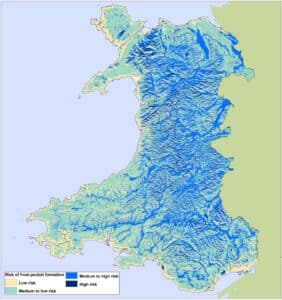 Figure 5. Map showing likely formation of frost pockets (Environment systems) 